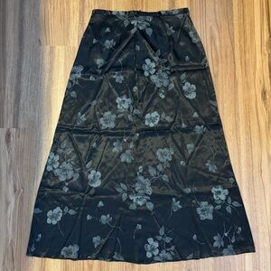 Vintage Floral Black Maxi Skirt - Size 10